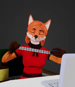 3d_(artwork) 3d_animation animated anthro breasts canid canine clothed clothing digital_media_(artwork) dress fangs female fox funsizedthought fur gloves_(marking) humor inner_ear_fluff mammal markings measurements orange_body orange_fur red_clothing red_dress simple_background smile solo tape_measure teeth the_truth topwear tuft webm