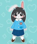 absurd_res black_eyes blue_ribbon child female hi_res kawaiirosiechan lagomorph leporid mammal rabbit rabbit_ears smock solo white_body young