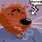 anthro blush breath brown_body brown_fur clothed clothing digital_media_(artwork) fur greennitro heart_symbol male mammal mustelid otter pixel_(artwork) solo thought_bubble