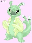 3:4 3_fingers 3_toes alien ambiguous_gender antennae_(anatomy) artist_name cute_fangs digital_drawing_(artwork) digital_media_(artwork) disney experiment_(lilo_and_stitch) eyebrows fan_character feet fingers green_eyes green_nose lilo_and_stitch multicolored_antennae psychedelic-lemur purple_background simple_background solo standing stickystuck_(sketch-lampoon) toes