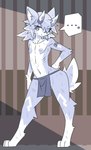 anthro areola big_areola big_nipples blue_body blue_fur blue_horn bodily_fluids bottomwear canid clothed clothing dirty female flat_chested fur hi_res horn kiukiu loincloth loincloth_only mammal nipples silence solo sunya_(kiukiu) sweat tomboy topless white_body white_fur