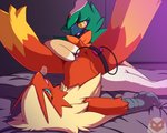 5:4 absurd_res anthro avian beak bird blaziken breath decidueye duo egg_vibrator female female/female flat_chested generation_3_pokemon generation_7_pokemon genitals hi_res nintendo nulloffset owl panting pokemon pokemon_(species) pussy sex_toy vibrator vibrator_hip_strap wings