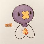 2018 ambiguous_gender animate_inanimate balloon balloon_with_face bandage black_eyes drifloon english_text fire firefightdex floating front_view full-length_portrait generation_4_pokemon hi_res inflatable living_balloon living_inflatable marco_fanjul marker_(artwork) mixed_media nintendo not_furry nude pen_(artwork) pokemon pokemon_(species) portrait purple_body shadow simple_background solo text toony traditional_media_(artwork) vertical_bar_eyes white_background