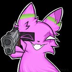 2024 anthro digital_media_(artwork) doshik female female_(lore) flyska fur gun holding_gun holding_object holding_ranged_weapon holding_weapon meme rain_world ranged_weapon slugcat solo videocult visor weapon