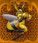 antennae_(anatomy) anthro areola arthropod bee big_breasts black_sclera breasts chameloshi eevee female food generation_1_pokemon hi_res honey_(food) honeycomb honeycomb_background huge_breasts hybrid hymenopteran insect looking_at_viewer membrane_(anatomy) membranous_wings navel nintendo nipples nude pokemon pokemon_(species) solo thorax wings