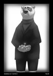 2022 anthro arctic_shrew barefoot bear biped black_border border clothed clothing comic dialogue disney duo english_text eulipotyphlan eyebrows feet foxxj greyscale hi_res holding_character koslov_(zootopia) male mammal monochrome mr._big_(zootopia) polar_bear shrew speech_bubble standing suit sweater text thick_eyebrows topwear turtleneck ursine zootopia