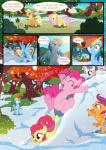 2014 absurd_res apple_bloom_(mlp) applejack_(mlp) blue_body blue_feathers chilllum color_coded color_coded_text comic curved_text dialogue digital_media_(artwork) earth_pony english_text equid equine feathered_wings feathers female feral fluttershy_(mlp) friendship_is_magic group hasbro hi_res horse light262 linked_speech_bubble mammal my_little_pony mythological_creature mythological_equine mythology name_drop name_in_dialogue orange_body orange_feathers outside pegasus pinkie_pie_(mlp) pony scootaloo_(mlp) snow snowing speech_bubble sweetie_belle_(mlp) text wings yellow_body yellow_feathers