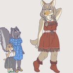 1:1 anthro boots canid canine canis clothed clothing coyote dress ekaki510 female footwear ground_squirrel group jewelry kemono mammal mephitid pendant prairie_dog rodent sciurid shoes skunk trio