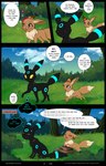 9:14 base_three_layout blockage_(layout) canid canine canis comic dialogue eating eevee eeveelution english_text feral four_frame_image generation_1_pokemon generation_2_pokemon grass hi_res horizontal_blockage kilin_(rukifox) kiwi_(rukifox) mammal nintendo open_mouth outside paws plant pokemon pokemon_(species) ribbons rukifox scar shiny_pokemon speech_bubble text three_row_layout umbreon walking yellow_eyes