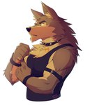 2024 anthro biceps big_muscles biped black_clothing black_collar black_shirt black_tank_top black_topwear bongo_(yongdasom) brown_body brown_fur canid canine canis clothing collar collar_tag domestic_dog fur green_eyes hi_res male mammal muscular muscular_anthro muscular_male pecs shirt solo tank_top topwear yongdasom