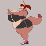 1:1 anthro athletic_wear belly_overhang big_breasts big_butt blueryker bottomwear bra breasts butt canid canine clothing digital_media_(artwork) dipstick_tail double_chin female fox gym_bottomwear gym_shorts hair hi_res huge_breasts huge_thighs love_handles mammal markings overweight overweight_female pink_nose ponytail raised_arm red_hair shorts side_view smile solo sports_bra summer_(blueryker) tail tail_markings thick_calves thick_neck thick_thighs tight_bottomwear tight_bra tight_clothing tight_shorts underbutt underwear