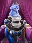 3:4 3d_(artwork) anthro big_breasts blender_(artwork) breast_squish breasts clothed clothing clothing_lift curtains cutie_mark deadair3d digital_media_(artwork) dress dress_lift equid equine female friendship_is_magic front_view garter_straps hair hasbro hi_res horn horse legwear looking_at_viewer maid_uniform mammal my_little_pony mythological_creature mythological_equine mythology pony smile solo squish standing stockings tail thick_thighs topwear unicorn uniform wide_hips winged_unicorn wings