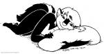 2020 anthro breasts female fur hair kelly_o'dor looking_at_viewer mammal mephitid monochrome nude pose skunk smile solo striped_skunk tegerio zandar's_saga