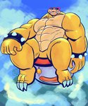 bracelet cloud eyewear fangs hi_res jasperthecrab jewelry koopa koopaling leaning leaning_backward male mario_bros midair muscular muscular_male nintendo reptile roy_koopa scalie sky solo spiked_bracelet spikes sunglasses teeth turtle yellow_body