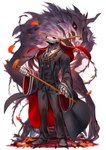 2019 2_horns 5_fingers bone cane clothing colored elias_ainsworth fingers footwear gloves handwear hi_res horn humanoid_hands male monster rabbity red_eyes shoes simple_background skull skull_head solo standing the_ancient_magus_bride white_background