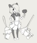 2019 5_fingers angstrom anthro biped broom bucket cleaning_tool clothed clothing collar container digital_media_(artwork) dress feather_duster fingers generation_3_pokemon grey_background hi_res kirlia kurly maid_uniform male nintendo pokemon pokemon_(species) pokemorph simple_background solo standing uniform