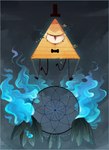 2015 ambiguous_gender bill_cipher blue_fire bow_tie chain clothing colored_fire digital_media_(artwork) digital_painting_(artwork) disney dreamcatcher euclidean eye_of_providence fire gravity_falls hat headgear headwear loose_feather maplespyder narrowed_eyes not_furry pupils slit_pupils solo top_hat yellow_body