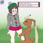 1:1 2023 anthro blush blush_lines blush_stickers bottomwear breast_squish breasts brown_body brown_hair cable-knit_sweater clothed clothed/nude clothed_female clothing dialogue duo english_text female female/female female_on_anthro female_on_human generation_4_pokemon gloria_(pokemon) gynomorph_(lore) hair hat headgear headwear hi_res hoodie human human_on_anthro in_heat interspecies lagomorph leg_grab lopunny mammal nintendo nude pokemon pokemon_(species) pokephilia scut_tail short_tail side_boob skirt souley69 squish sweater tail text topwear