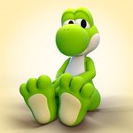 1:1 2017 3_toes 3d_(artwork) ambiguous_gender anthro barefoot biped blue_eyes cinnamoncookies digital_media_(artwork) feet foot_focus front_view green_body green_yoshi looking_aside mario_bros nintendo nude scalie simple_background sitting soles solo toes yoshi