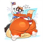 2024 american_flag american_flag_bikini anthro arfventurer balls big_balls big_butt big_penis bikini biped black_penis butt canid canine cheek_tuft clothed clothing cute_fangs dipstick_tail eyewear facial_tuft fangs fivethirtyeight fivey_fox flag_bikini flagpole fox fur genital_raphe genitals glans glasses gloves_(marking) half-closed_eyes half-erect head_tuft heart_symbol hi_res huge_balls huge_butt huge_penis hyper hyper_balls hyper_genitalia hyper_penis male mammal markings motion_lines narrowed_eyes object_between_cheeks one_eye_closed open_mouth orange_body orange_fur penis pointy_ears prick_ears raphe_(anatomy) rectangular_glasses red_fox scrotal_raphe short_stack simple_background skimpy snout solo standing star swimwear tail tail_markings teeth tongue true_fox tuft two-piece_swimsuit united_states_of_america voting white_body white_fur white_markings wink