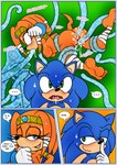 absurd_res anthro blue_body blue_eyes blush bodily_fluids breasts chaos_(sonic) comic dialogue digital_media_(artwork) duo echidna ellipsis english_text eulipotyphlan female green_eyes hedgehog hi_res male mammal monotreme nipples nude orange_body raianonzika sega sex sonic_adventure sonic_the_hedgehog sonic_the_hedgehog_(series) sweat tentacle_sex tentacles text tikal_the_echidna translucent translucent_tentacles