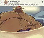 Rating: q
ID: 5323428
Date: 2025-01-22 09:40:06 -0500
Status: active
Score: 36
anthro arm_hair belly belly_hair big_belly big_pecs body_hair brown_body buzz_cut canid canine canis ceiling ceiling_lamp chest_hair clothed clothing cookware disney domestic_dog doorway english_text floppy_ears frying_pan goof_troop hi_res holding_object jasperthecrab kitchen_utensils lamp looking_at_viewer looking_down looking_down_at_viewer male mammal musclegut muscular muscular_male pecs roxanne's_dad solo text tools topless topless_anthro topless_male post #5323428