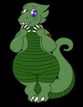 2018 3_toes 4_fingers alpha_channel anthro armband beastofeuthanasia bent_arm blue_eyes blush claws closed_smile digital_drawing_(artwork) digital_media_(artwork) fangs feet finger_claws fingers flat_colors front_view green_blush green_body green_scales green_tail kobold long_tail male mouth_closed multicolored_body multicolored_scales nude nude_anthro nude_male pupils purple_pupils red_armband scales simple_background smile solo standing tail teeth thick_thighs thin_eyebrows toe_claws toes transparent_background white_claws wide_hips