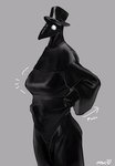 2023 animal_mask beak_mask bebebebebe biped black_clothing black_hat black_headwear black_mask breasts clothing digital_media_(artwork) female grey_background hat headgear headwear hi_res humanoid mask plague_doctor simple_background solo standing top_hat