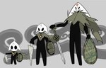 2020 2_horns ambiguous_gender arthropod black_body black_eyes black_hands black_legs cloak clothing digital_media_(artwork) fan_character fingers forehead_gem gem harrold_(latiar) hi_res holding_melee_weapon holding_object holding_shield holding_sword holding_weapon hollow_knight horn latiar male_(lore) melee_weapon nail_(weapon) shield simple_background solo sword team_cherry weapon