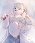 2024 anthro bear belly bottomwear cai_yuwang clothed clothing eyewear glasses hi_res kemono leib_(tas) lifewonders male mammal navel open_clothing open_shirt open_topwear overweight overweight_male pants polar_bear shirt smoking solo tokyo_afterschool_summoners topwear ursine white_body