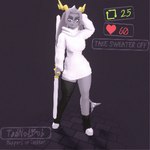 1:1 3d_(artwork) animated anthro bovid breasts butt caprine clothed clothing digital_media_(artwork) dream_breaker_(pseudoregalia) eyebrows female fur goat grey_body grey_fur hair horn lagomorph legwear leporid loop mammal pseudoregalia rabbit short_playtime simple_background solo sweater sybil_(pseudoregalia) tail tednotbob thigh_highs topwear turntable_(animation) white_clothing