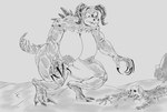 anthro big_breasts big_butt breasts butt claws daisy_the_deathclaw deathclaw fallout fan_character female fictional_species hi_res horn huge_breasts long_claws microsoft monochrome muscular muscular_anthro muscular_female nude olozva reptile scalie sketch solo spikes tail teeth_showing thick_thighs wide_hips