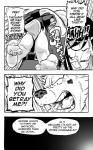 adelgund angry anthro avian beak bird canid canine canis clothed clothing comic daigaijin dialogue domestic_dog english_text female fight furryfight_chronicles german_shepherd herding_dog hi_res mammal monochrome pastoral_dog peki_polight text thong underwear wrestling