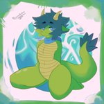 anthro blue_eyes breasts dragon featureless_breasts featureless_crotch female hair hi_res horn mythological_creature mythological_scalie mythology non-mammal_breasts scales scalie scarf sitting smile solo tail terrudolol