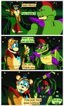 2023 absurd_res animatronic bear comic crocodile crocodilian dialogue digital_media_(artwork) english_text eyewear five_nights_at_freddy's five_nights_at_freddy's:_security_breach glamrock_freddy glowing glowing_eyes golf greeting hi_res humor machine male mammal montgomery_gator reptile ridicbird robot scalie scottgames sharp_teeth sport steel_wool_studios sunglasses teeth text