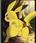 5:6 anthro anus backsack balls butt butt_grab dipstick_ears ear_markings generation_1_pokemon genitals hand_on_butt hand_on_own_butt hi_res light light_beam linkzerofurry_(artist) looking_back male multicolored_ears nature nature_background nintendo pikachu plant pokemon pokemon_(species) presenting presenting_balls presenting_hindquarters red_cheeks rock solo spreading standing sunbeam sunlight tree yellow_body