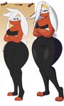 2020 3:5 3_toes accessory anthro black_clothing black_leotard bodysuit breasts character_comparison clothing comparison covered_mouth crossed_arms dewwydarts eva_(dewwydartz) feet female fur generation_8_pokemon hair hair_over_eye headband hi_res lagomorph leotard mammal medium_breasts nintendo one_eye_obstructed orange_body orange_clothing orange_eyes orange_fur orange_topwear pokemon pokemon_(species) raboot scut_tail short_tail simple_background skinsuit solo standing tail thick_thighs tight_clothing time_comparison toeless_(marking) toes topwear white_body white_fur white_hair wide_hips yellow_headband yellow_inner_ear yellow_nose