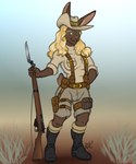 2024 anthro belt biped boots breasts brown_body brown_fur clothed clothing female footwear fur gun hanazawa hat headgear headwear hi_res lagomorph leporid mammal outside rabbit ranged_weapon shoes solo standing weapon