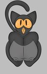 alpog21_(artist) anthro big_breasts black_body black_ears black_eyes black_legs black_tail breasts clothing domestic_cat felid feline felis female google google_doodle grey_clothing hi_res long_tail looking_at_viewer magic_cat_academy mammal momo_(google) orange_eyes orange_monochrome orange_mouth orange_tounge pupils simple_background solo tail teeth tongue tongue_out