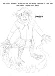 anthro arania armadillo_girdled_lizard blush claws clothed clothing comic english_text girdled_lizard hi_res hoodie jack_(tcitw) kilt lizard magic male monochrome reptile scalie solo text the_cabin_in_the_woods_(arania) topwear