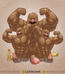 2020 abs anthro anthrofied biceps big_penis black_eyes black_hair body_oil bottle brown_background brown_body brown_skin buried container dugtrio erection facial_hair flexing generation_1_pokemon genitals glistening glistening_body glistening_eyes group hair hi_res hole_(pit) humanoid humanoid_genitalia humanoid_penis lovkuma male male/male moisturizer muscular muscular_anthro muscular_male mustache nintendo nipples oil oiled penis penis_size_difference pink_nose pokemon pokemon_(species) pokemorph rock signature simple_background smooth_skin text triceps vein veiny_penis