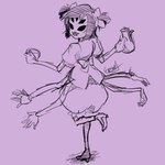 6_arms 8_limbs alternative_fashion anthro arachnid arthropod black_and_purple black_eyes container cup female j-fashion kutigakuri line_art muffet multi_arm multi_limb ouji_(fashion) purple_background ribbons simple_background solo spider teapot undertale undertale_(series)