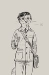 anthro clothed clothing dark_hair digital_media_(artwork) emile_(moustelot) eyewear gesture glasses hi_res least_weasel looking_at_viewer male mammal messenger_bag moustelot mustelid musteline necktie shirt simple_background sketch smile smiling_at_viewer solo topwear true_musteline waving waving_at_viewer weasel whiskers