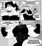 abs absurd_res anthro armpit_hair big_bulge big_muscles big_pecs body_hair bulge chest_hair clothing comic duo english_text flexing hi_res huge_bulge huge_muscles huge_pecs hyper hyper_muscles lagomorph leporid lips long_ears machine male mammal mask monochrome muscular muscular_anthro muscular_arms muscular_male nipples parttimeyeen_(artist) pecs profanity rabbit robot sharp_teeth suit teeth text thick_bottom_lip tight_clothing tristen_(parttimeyeen)