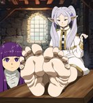 absurd_res barefoot clothing duo elf feet female fern_(frieren) foot_fetish foot_focus footwear frieren frieren_beyond_journey's_end hair hi_res human humanoid humanoid_feet humanoid_pointy_ears lazzylad mammal not_furry plantigrade purple_eyes purple_hair socks socks_removed soles toes white_hair