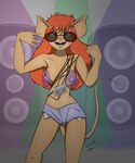 2017 anthro bottomwear breasts buckteeth cassette_tape clothed clothing cutoffs denim denim_bottomwear denim_clothing eyewear female fur green_eyes hair hi_res mammal mary_(sailoranna) mouse murid murine nipples open_mouth orange_hair pink_nipples pink_nose rodent sailoranna shorts small_breasts solo sunglasses tail tan_body tan_fur teeth topless