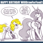 blonde_hair butt comic cutie_mark dialogue duo english_text equid equine fan_character feathered_wings feathers female feral friendship_is_magic hair hasbro horn john_joseco mammal my_little_pony mythological_creature mythological_equine mythology pegasus princess princess_celestia_(mlp) princess_molestia quadruped royalty surprise_(pre-g4) tail text tumblr winged_unicorn wings