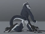 3_toes 4:3 5_fingers amon_bars anthro anus beckoning black_body black_claws black_fur black_pawpads blue_eyes butt claws digitigrade dipstick_ears dipstick_tail ear_markings feet finger_claws fingers foot_focus fur gesture grey_nose head_tuft kangaroo kneeling looking_at_viewer looking_back macropod male mammal markings marsupial multicolored_ears muscular muscular_anthro muscular_male nude pawpads paws presenting presenting_hindquarters raised_tail rear_view shaded simple_background smile soft_shading solo tail tail_aside tail_markings thick_tail toe_claws toes tuft virtyalfobo white_body white_fur