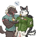Rating: e
ID: 5655748
Date: 2025-06-20 14:02:57 -0400
Status: active
Score: 24
a-shuo_(zenless_zone_sero) absurd_res anthro arm_around_shoulders awkward barazoku biceps blue_eyes blush bodily_fluids bottomless bottomless_anthro bottomless_male canid canine canis cigarette clothed clothing collar cybernetic_arm cybernetic_limb domestic_dog duo eyewear floppy_ears flying_sweatdrops gender_symbol genitals glasses green_clothing green_shirt green_topwear hayahaya hi_res holding_cigarette holding_object howl_(zenless_zone_zero) husky looking_aside male male/male male_symbol mammal mihoyo muscular muscular_anthro muscular_male name_tag nordic_sled_dog pantsless penis red_eyes saliva shirt simple_background smile speech_bubble spitz sweat sweatdrop symbol tongue tongue_out topwear vein veiny_penis white_background zenless_zone_zero post #5655748
