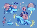 4:3 ant antennae_(anatomy) anthro anus arthropod arthropod_abdomen arthropod_abdomen_anus bean_(bugjugs) blue_background bodily_fluids brown_body bugjugs collage_(disambiguation) comically_large_object digitigrade exclamation_point female flat_chested genital_fluids heart_symbol hexbug hi_res hymenopteran insect micro open_mouth saliva simple_background toy vaginal_fluids vibrating wide_eyed x_anus